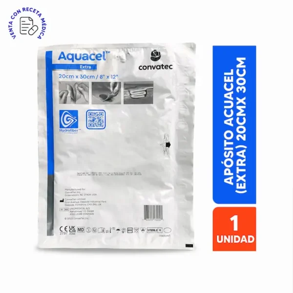Apósito Aquacel Extra 20x30 cm x 10 unidades, apósito hidrocoloide avanzado con plata iónica para cicatrización de heridas en Lima y Perú