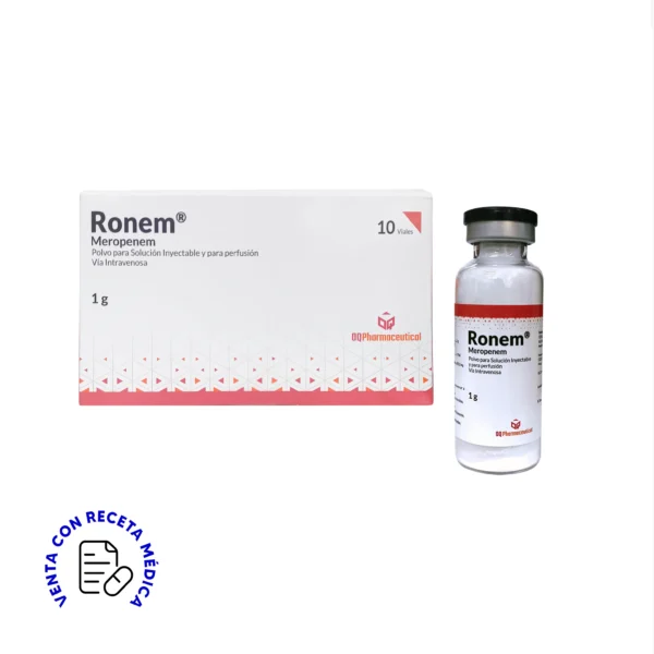 Meropenem 500mg Ronem antibiótico carbapenémico inyectable en caja de 10 viales en Lima y Perú