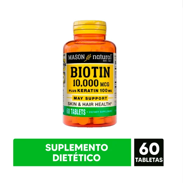 BIOTIN 10,000MCG (KERATINA 100MG) X 60 TABLETAS - MASON NATURAL